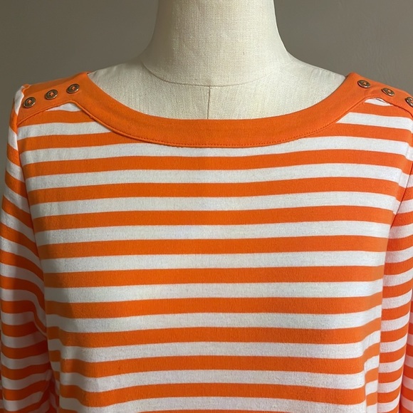 RAFAELLA weekend woman’s orange white striped top 100% cotton boat neck size L - Picture 2 of 9